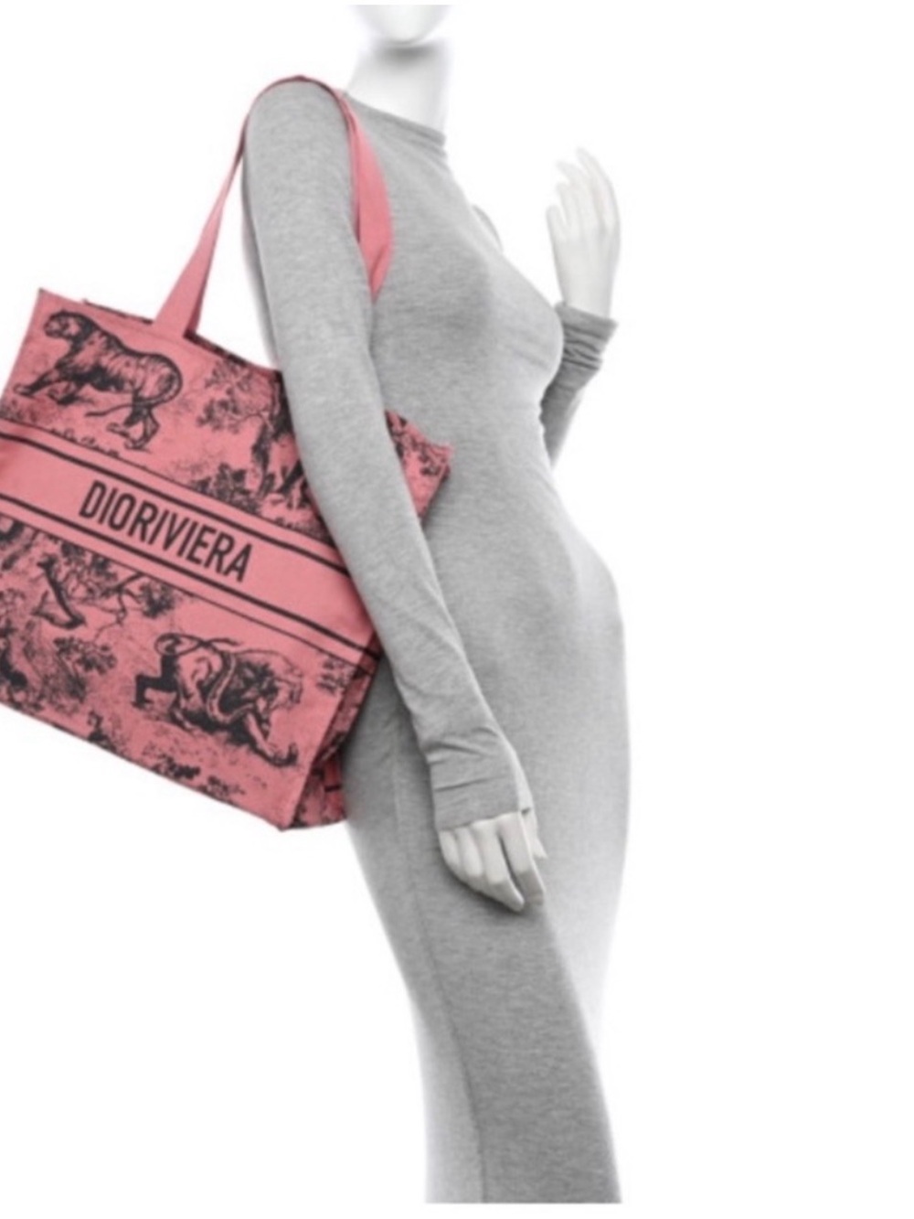 Dior Pink Toile Print Canvas Tote - Picture 7 of 9